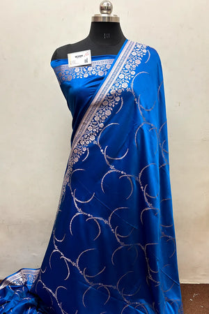 Firozi Zari Katan Mashru Silk Banarasi Saree