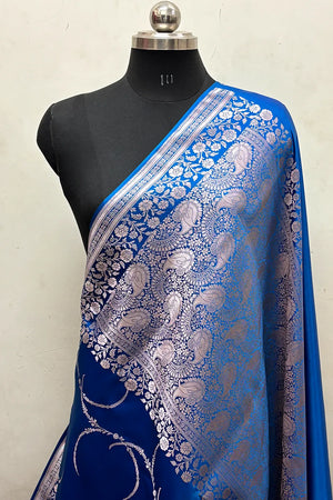 Firozi Zari Katan Mashru Silk Banarasi Saree