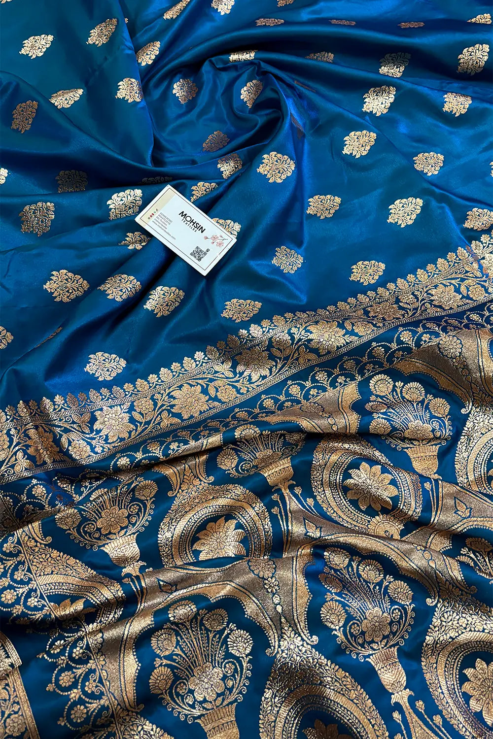 Firozi Zari Katan Satin Silk Banarasi Saree