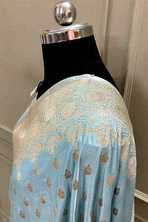 Firozi Zari Katan Silk Banarasi Saree