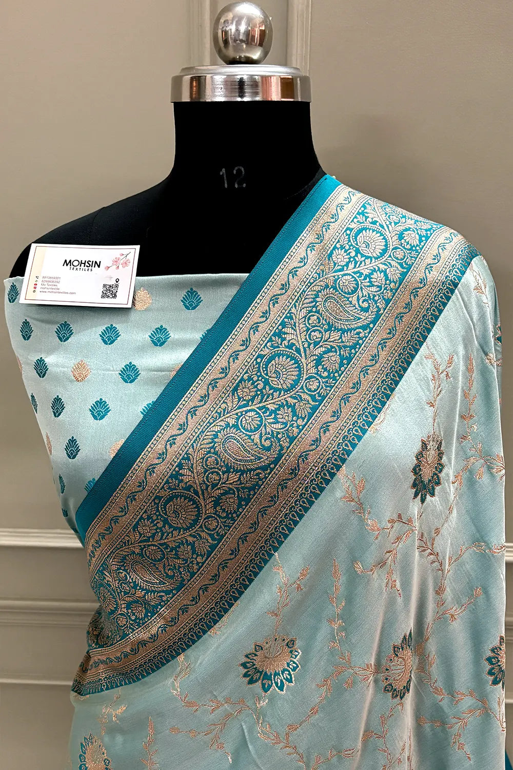 Teal Zari Katan Silk Banarasi Saree