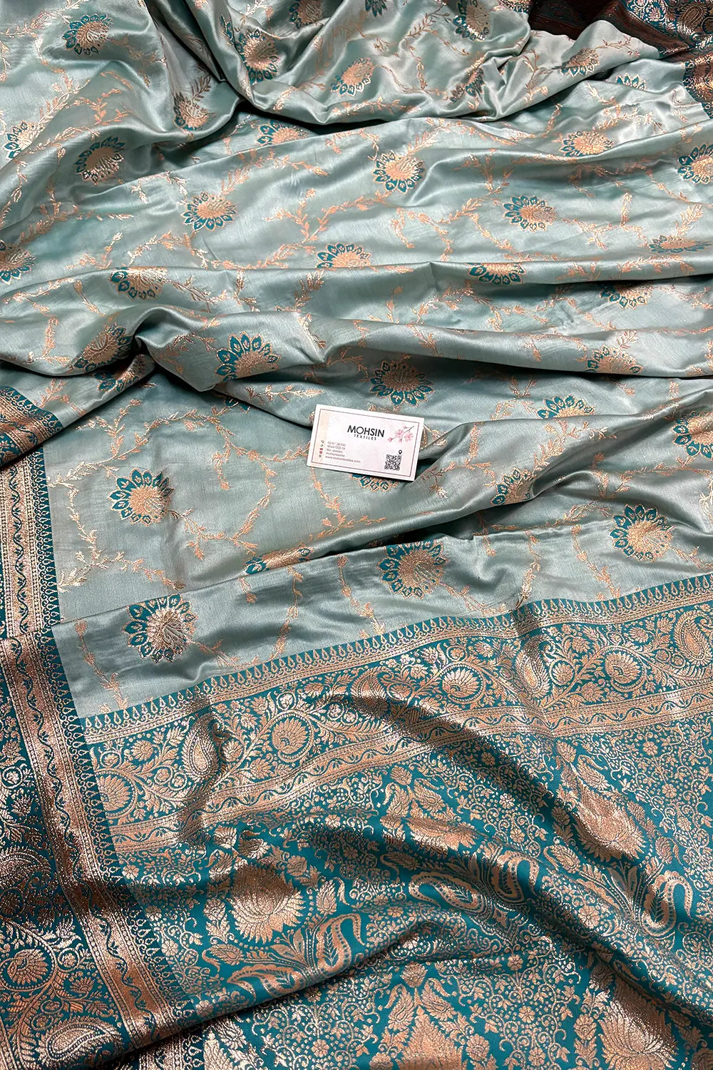 Teal Zari Katan Silk Banarasi Saree