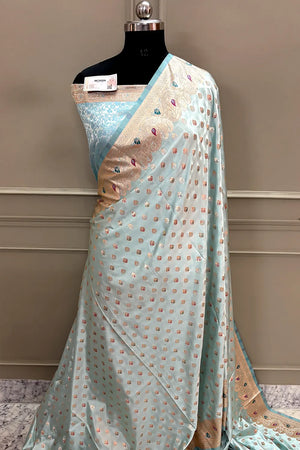 Firozi Zari Katan Silk Banarasi Saree