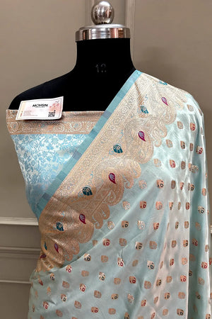 Firozi Zari Katan Silk Banarasi Saree