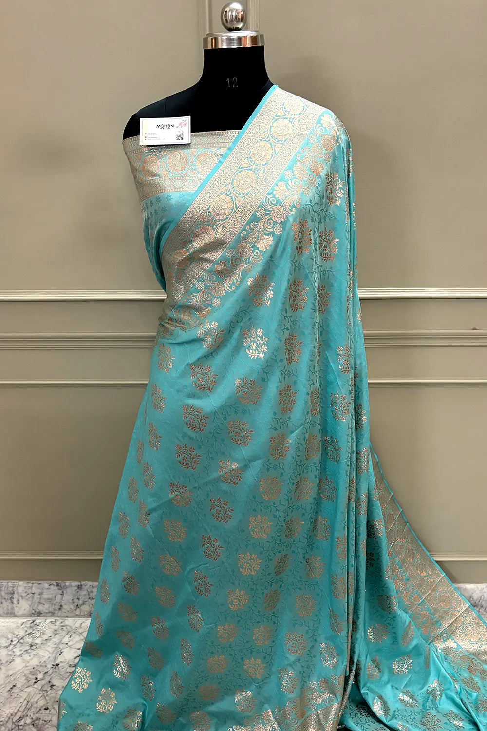 Firozi Zari Katan Silk Banarasi Saree