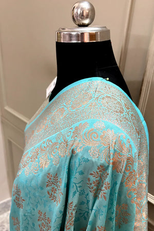 Firozi Zari Katan Silk Banarasi Saree