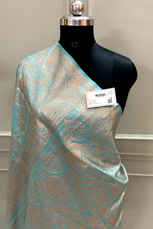 Firozi Zari Katan Silk Banarasi Saree