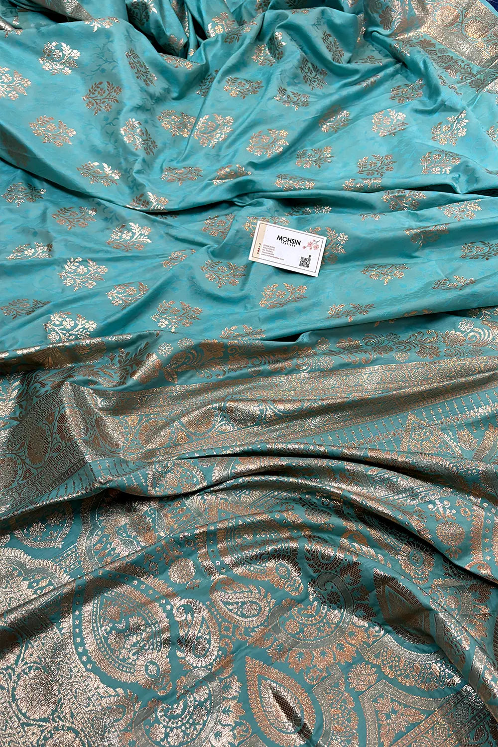 Firozi Zari Katan Silk Banarasi Saree