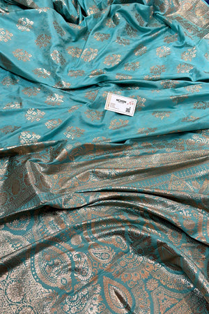 Firozi Zari Katan Silk Banarasi Saree