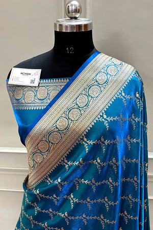 Firozi Zari Katan Silk Banarasi Saree