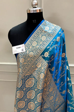 Firozi Zari Katan Silk Banarasi Saree