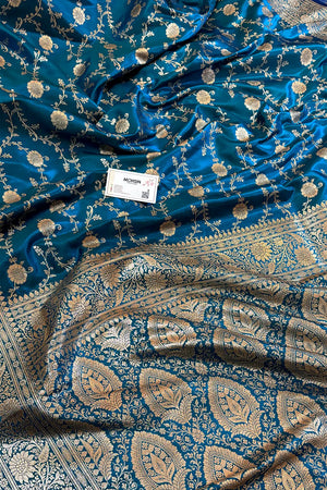 Firozi Zari Katan Silk Banarasi Saree