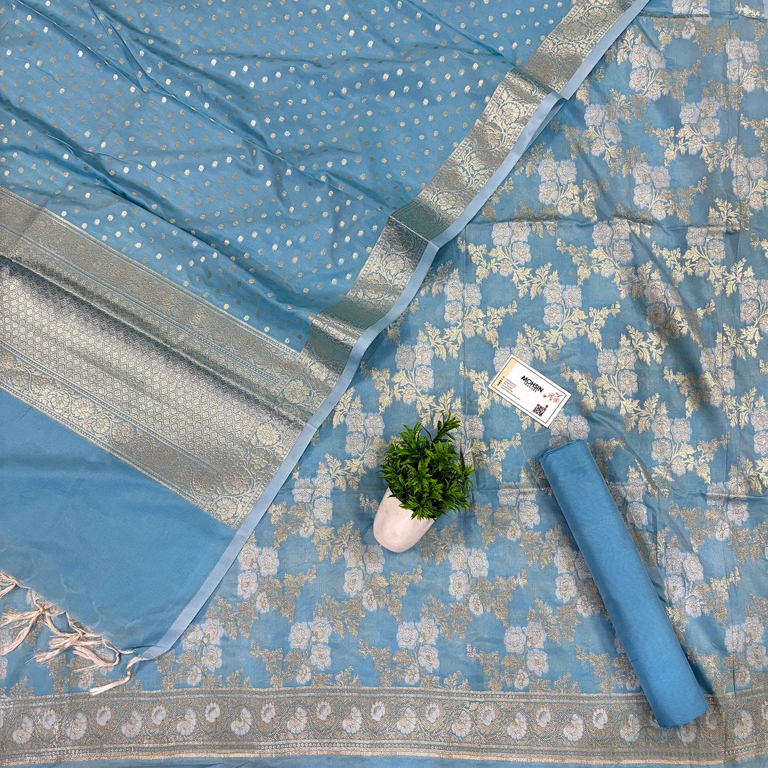 Firozi Zari Katan Silk Banarasi Suit