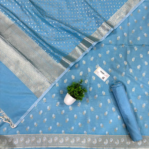 Firozi Zari Katan Silk Banarasi Suit