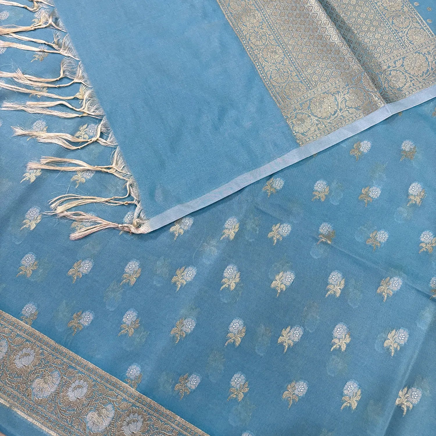 Firozi Zari Katan Silk Banarasi Suit