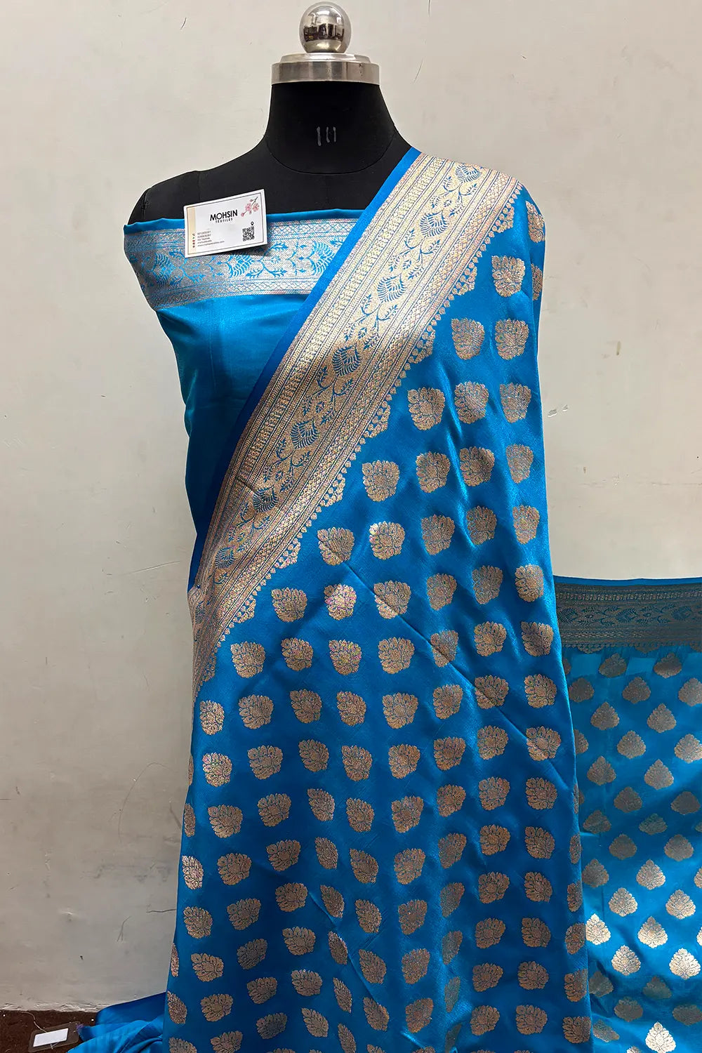 Firozi Zari Satin Silk Banarasi Saree