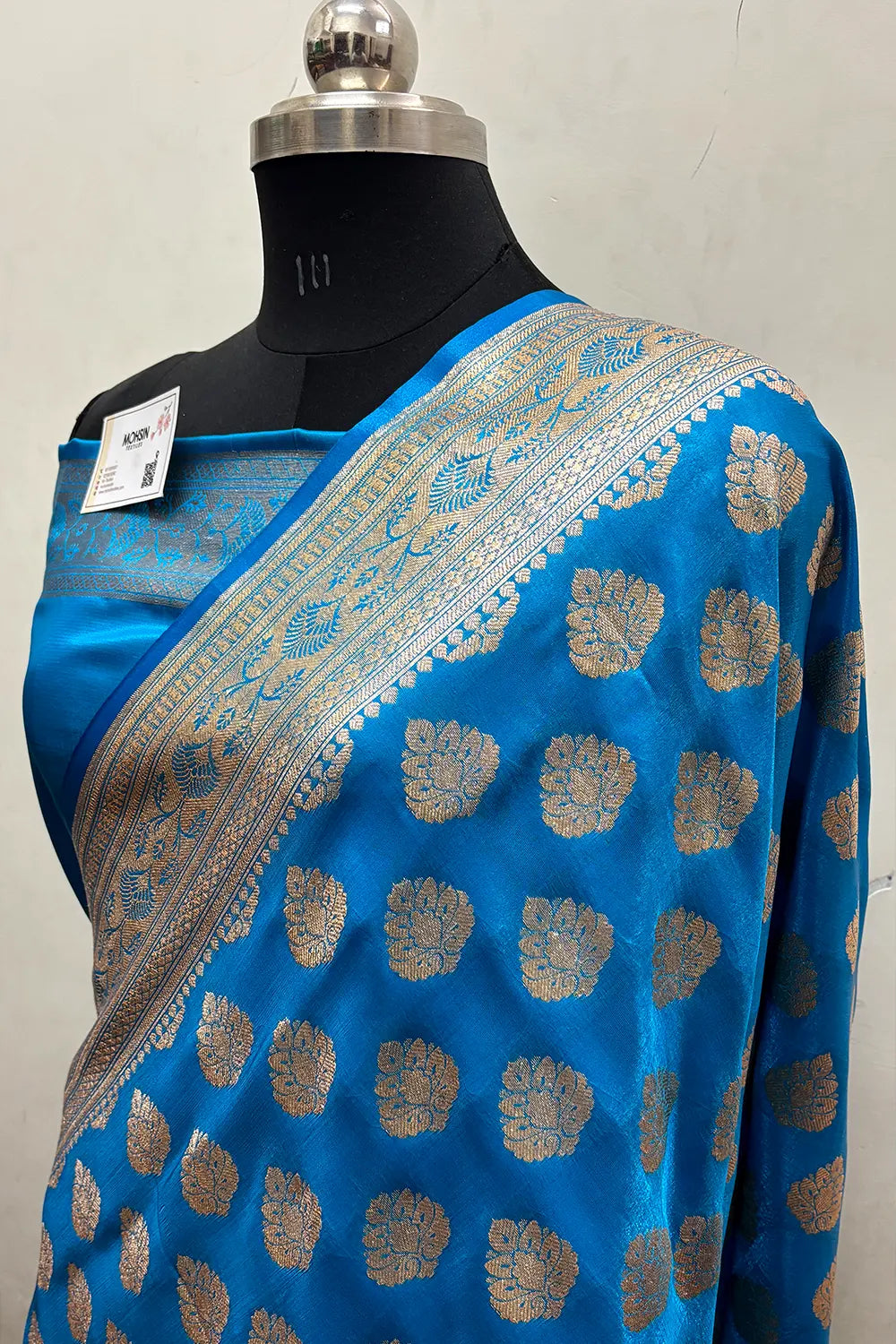 Firozi Zari Satin Silk Banarasi Saree
