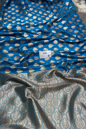 Firozi Zari Satin Silk Banarasi Saree