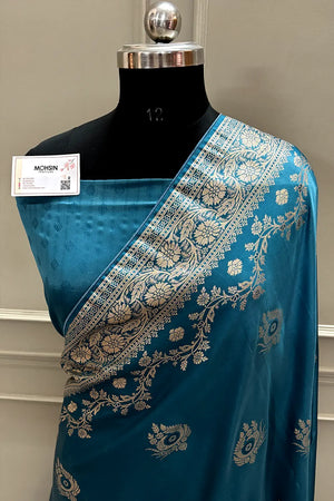 Firozi Zari Semi Mashru Silk Banarasi Saree