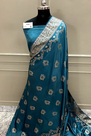 Firozi Zari Semi Mashru Silk Banarasi Saree