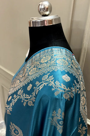 Firozi Zari Semi Mashru Silk Banarasi Saree