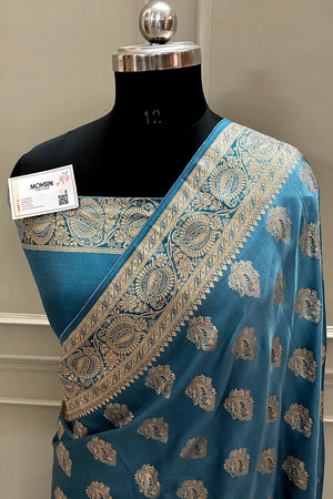 Firozi Zari Semi Mashru Silk Banarasi Saree