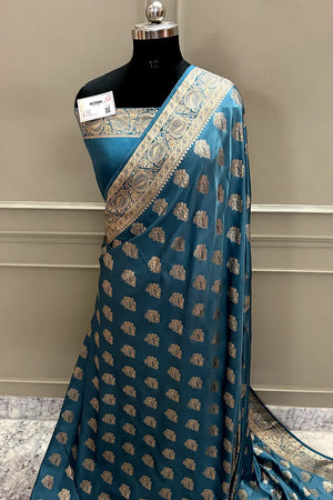 Firozi Zari Semi Mashru Silk Banarasi Saree