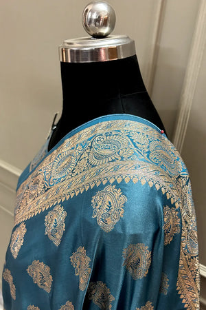 Firozi Zari Semi Mashru Silk Banarasi Saree