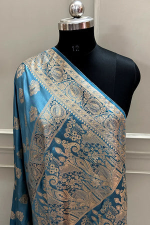 Firozi Zari Semi Mashru Silk Banarasi Saree