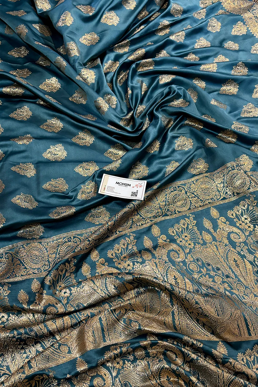 Firozi Zari Semi Mashru Silk Banarasi Saree