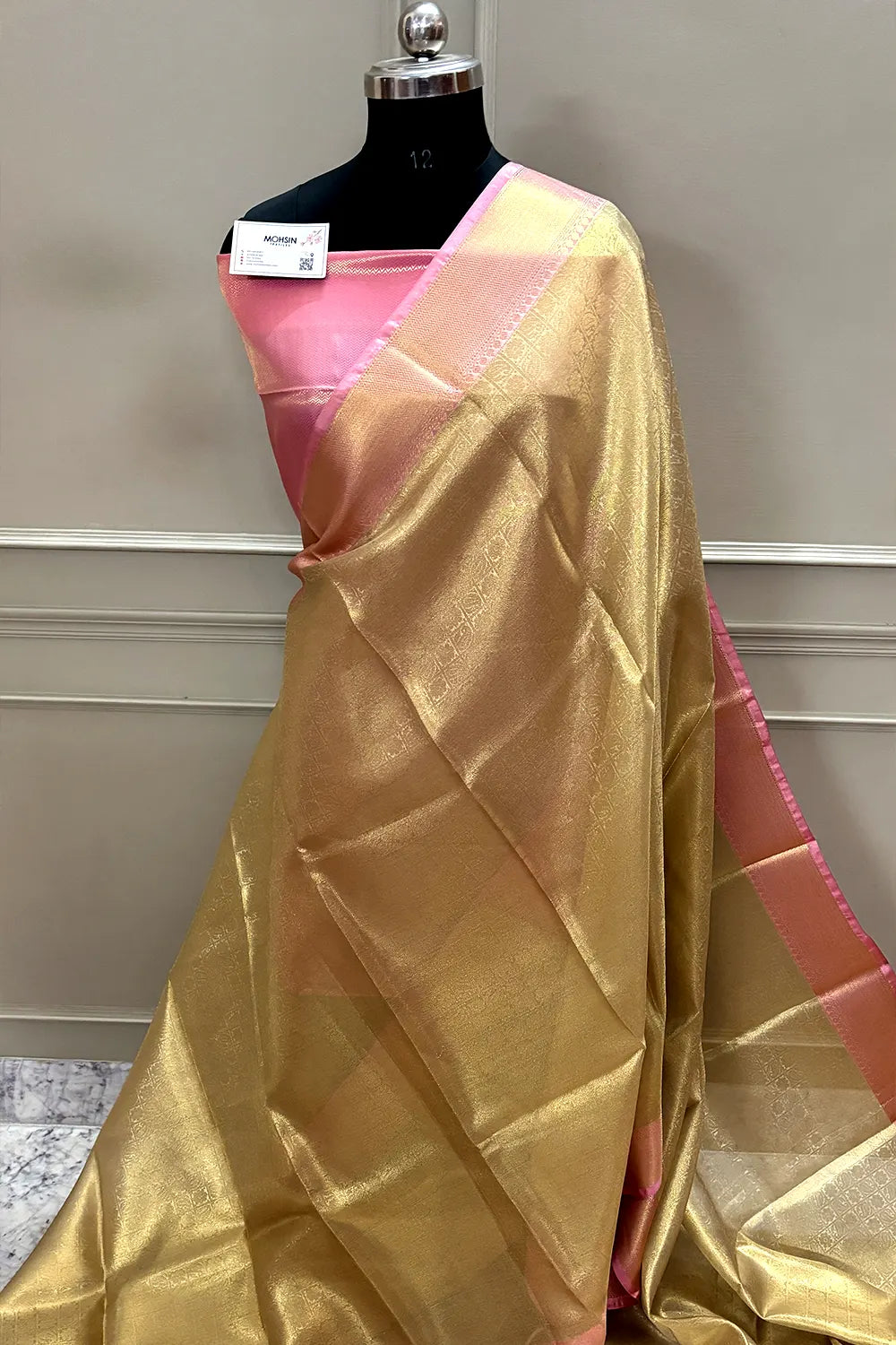 Gold and Baby Pink Tissue Silk Banarasi Saree