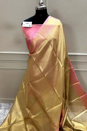 Gold and Baby Pink Tissue Silk Banarasi Saree