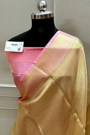 Gold and Baby Pink Tissue Silk Banarasi Saree