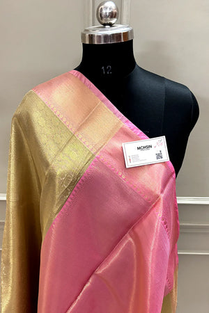 Gold and Baby Pink Tissue Silk Banarasi Saree