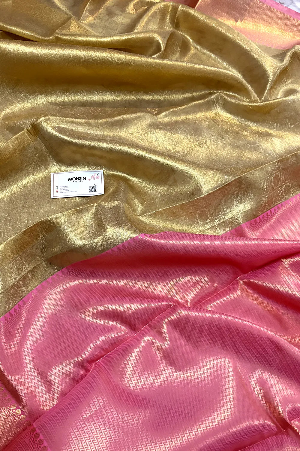 Gold and Baby Pink Tissue Silk Banarasi Saree