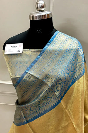 Gold and Firozi Tissue Silk Banarasi Saree