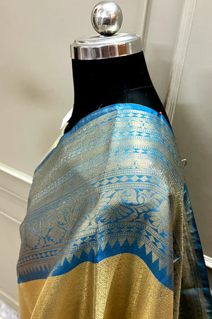 Gold and Firozi Tissue Silk Banarasi Saree