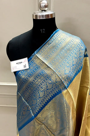 Gold and Firozi Tissue Silk Banarasi Saree