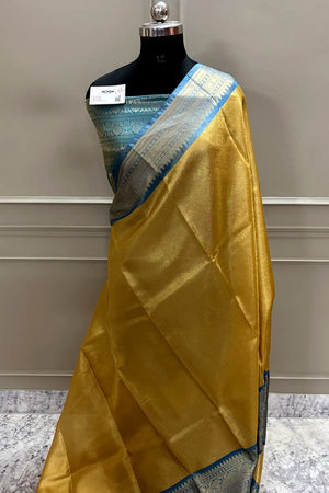 Gold and Firozi Tissue Silk Banarasi Saree