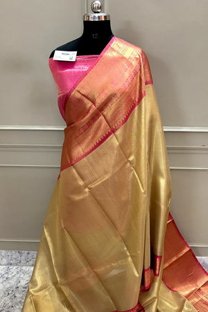 Gold and Pink Tissue Silk Banarasi Saree