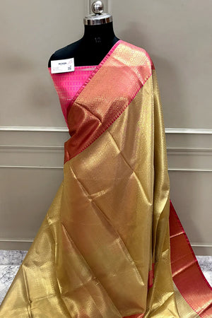 Gold and Pink Tissue Silk Banarasi Saree