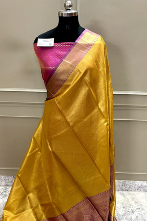 Yellow and Rani Tissue Silk Banarasi Saree