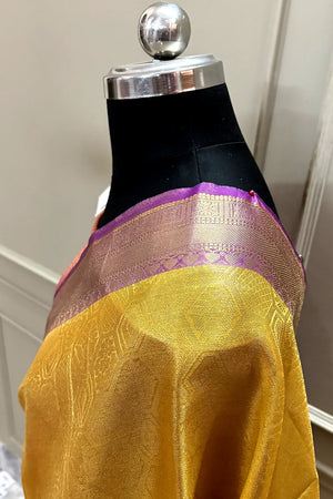 Yellow and Rani Tissue Silk Banarasi Saree