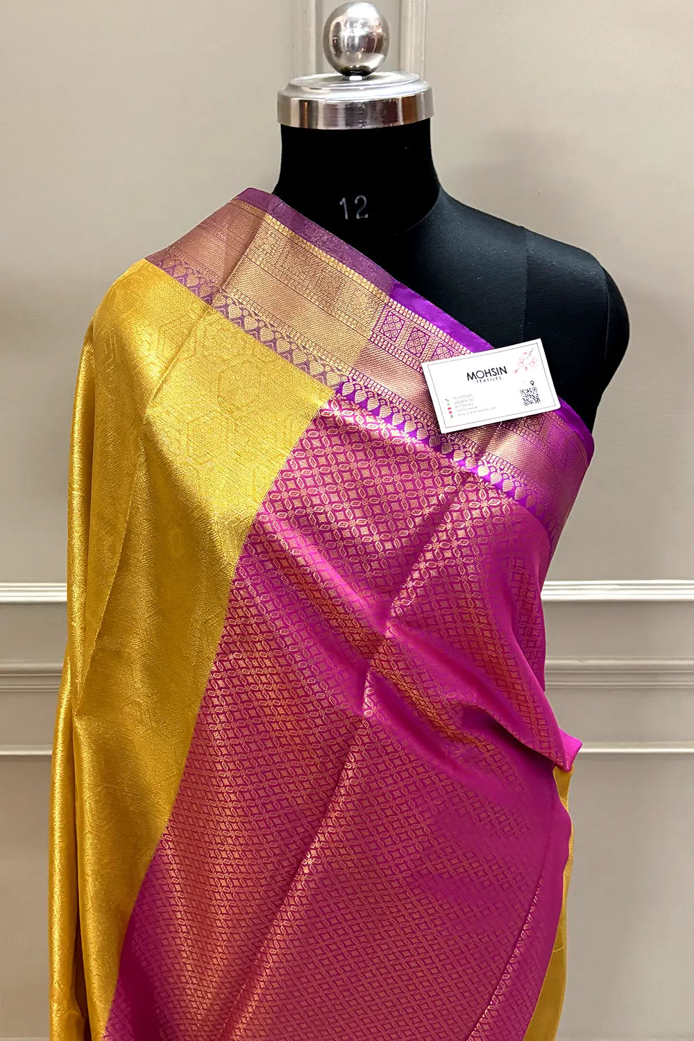 Yellow and Rani Tissue Silk Banarasi Saree
