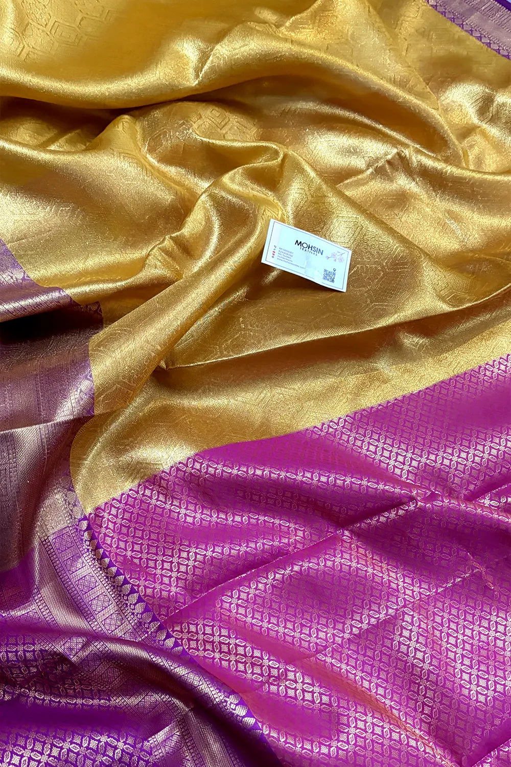 Yellow and Rani Tissue Silk Banarasi Saree