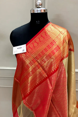 Gold and Red Tissue Silk Banarasi Saree