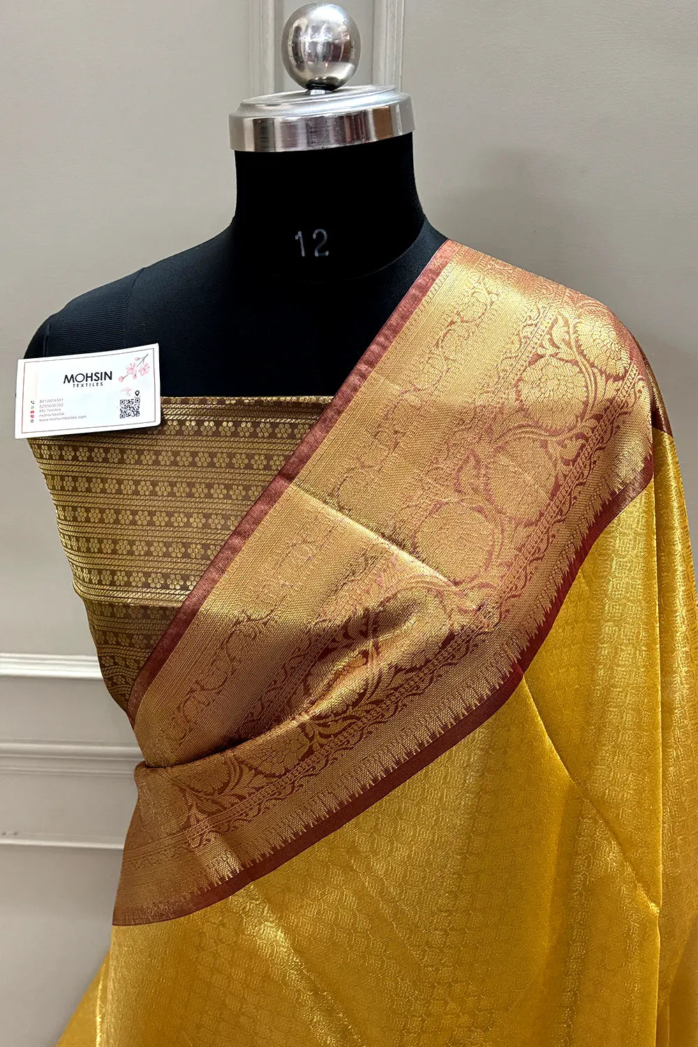 Yellow and Wine Tissue Silk Banarasi Saree