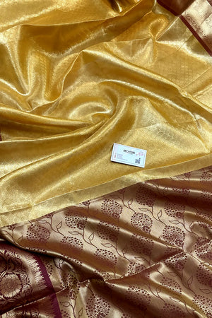 Yellow and Wine Tissue Silk Banarasi Saree