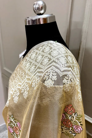 Gold Embroidery Tissue Silk Banarasi Saree