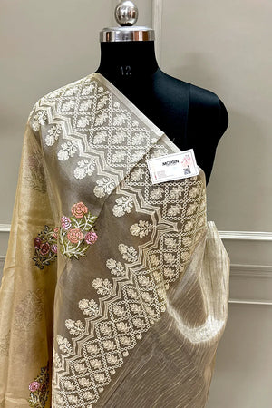 Gold Embroidery Tissue Silk Banarasi Saree